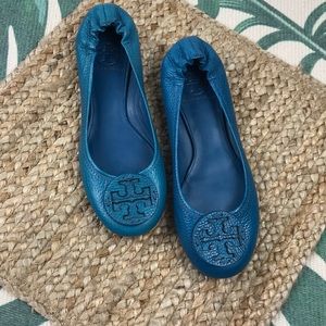 Tory Burch Reva Blue Leather Ballet Flat 6.5
